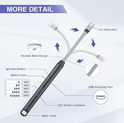 Rechargeable Electric Lighter for Gas Stove & Candle with USB Charging Port - Image 4